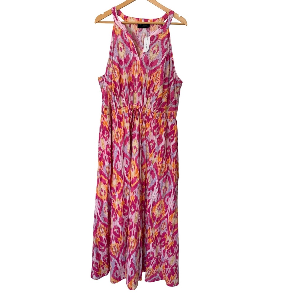 Lane Bryant Pink Orange Ikat Sleeveless Maxi Dress 18 NWT 111421‎